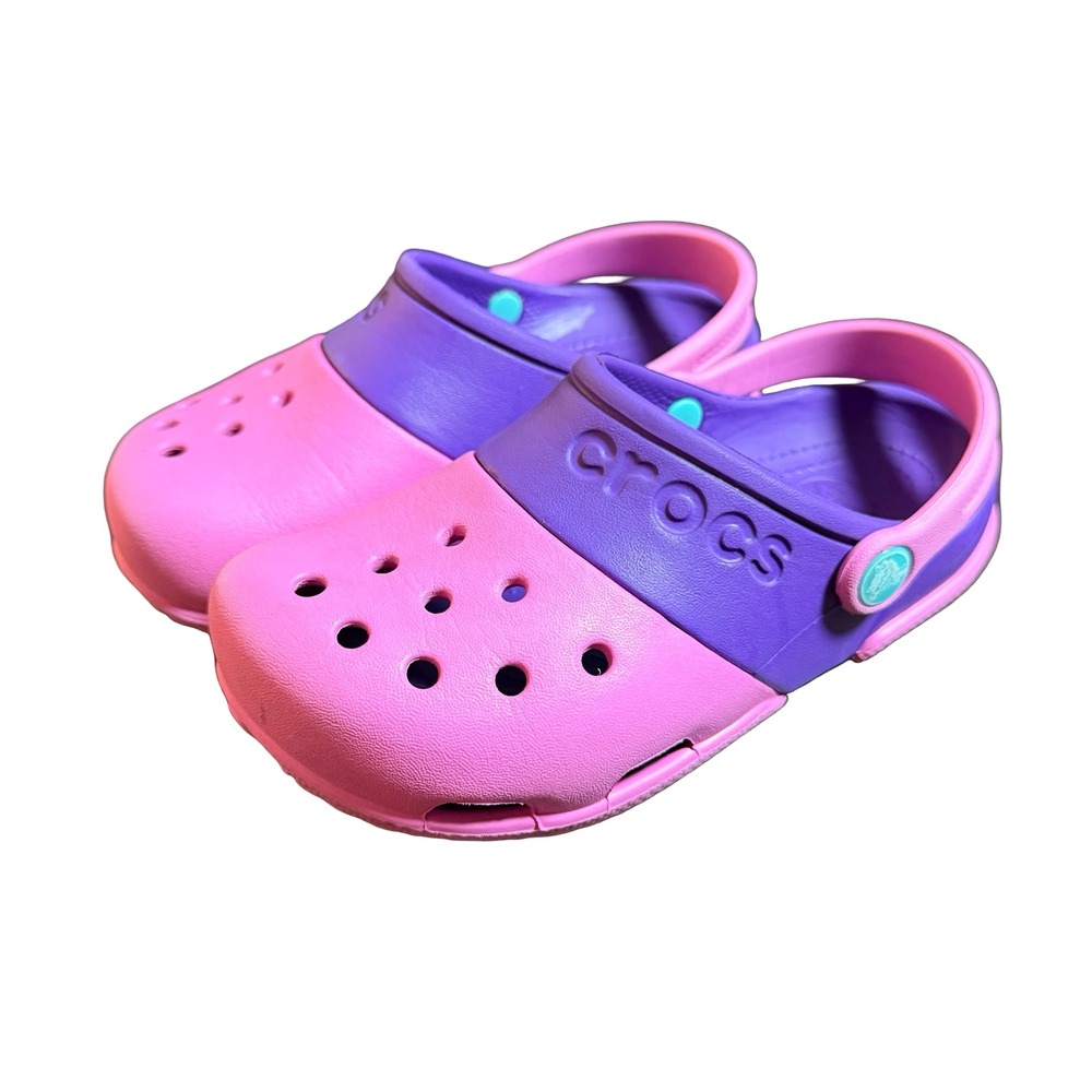 Crocs Electro Clogs Kids Size 12 Pink Purple Two-Tone Slip On Shoes Girls